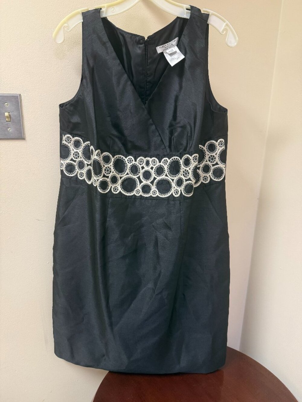 Plaza South Black Cocktail Dress Embroidered Sheath Size 14W - Y2K